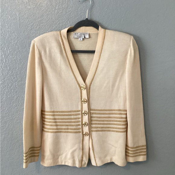 St. John Sweaters - St. John Collection Cream Sweater with Gold Accents
